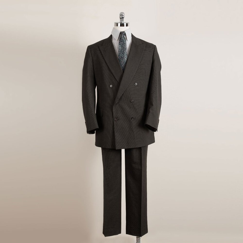 Vintage 90s Jos A Bank Double Breasted Pure New Wool Sharkskin Suit 46 Long